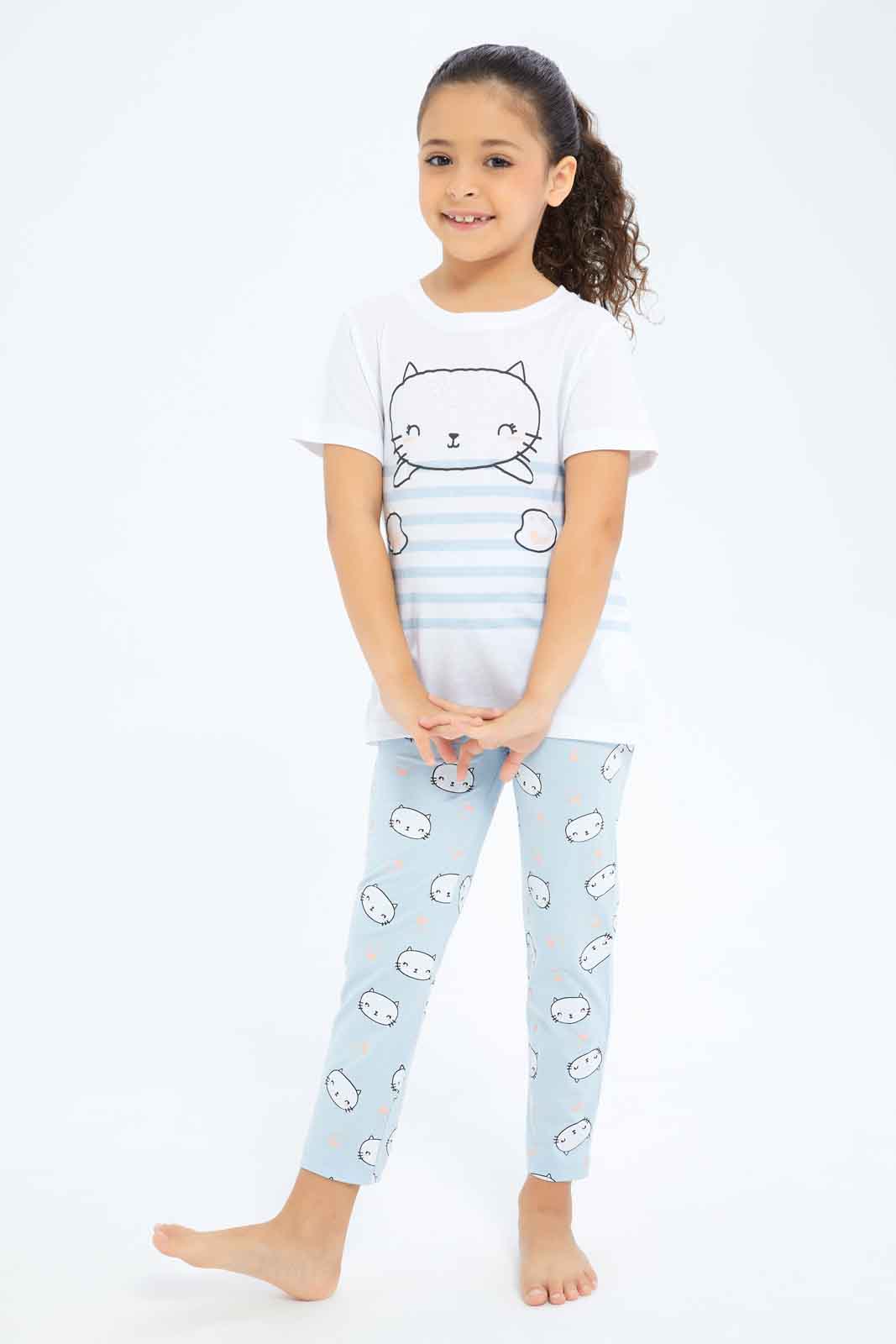 Redtag-Girls-White/Blue-Panda-Pj-Set-Category:Pyjama-Sets,-CHA,-Colour:Assorted,-Deals:New-In,-Filter:Girls-(2-to-8-Yrs),-GIR-Pyjama-Sets,-New-In-GIR-APL,-Non-Sale,-S23B,-Section:Girls-(0-to-14Yrs)-Girls-2 to 8 Years