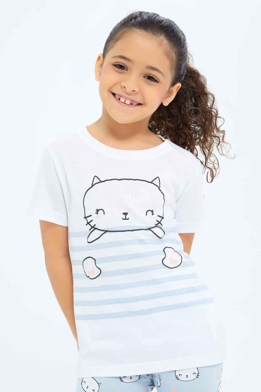 Redtag-Girls-White/Blue-Panda-Pj-Set-Category:Pyjama-Sets,-CHA,-Colour:Assorted,-Deals:New-In,-Filter:Girls-(2-to-8-Yrs),-GIR-Pyjama-Sets,-New-In-GIR-APL,-Non-Sale,-S23B,-Section:Girls-(0-to-14Yrs)-Girls-2 to 8 Years