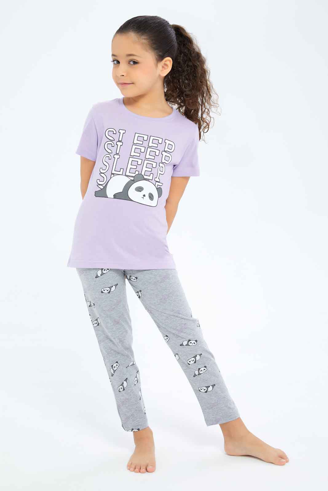Redtag-Girls-Pink/Grey-Panda-Pj-Set-Category:Pyjama-Sets,-CHA,-Colour:Assorted,-Deals:New-In,-Filter:Girls-(2-to-8-Yrs),-GIR-Pyjama-Sets,-New-In-GIR-APL,-Non-Sale,-S23B,-Section:Girls-(0-to-14Yrs)-Girls-2 to 8 Years
