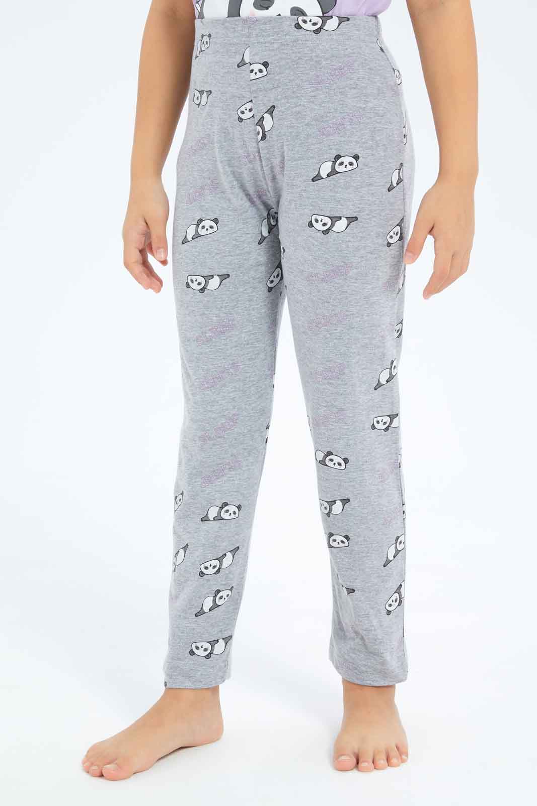 Redtag-Girls-Pink/Grey-Panda-Pj-Set-Category:Pyjama-Sets,-CHA,-Colour:Assorted,-Deals:New-In,-Filter:Girls-(2-to-8-Yrs),-GIR-Pyjama-Sets,-New-In-GIR-APL,-Non-Sale,-S23B,-Section:Girls-(0-to-14Yrs)-Girls-2 to 8 Years