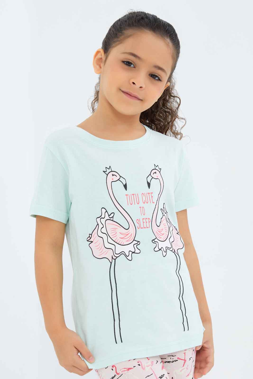 Redtag-Girls-Mint/Peach-Flamingo-Pj-Set-Category:Pyjama-Sets,-Colour:Assorted,-Deals:New-In,-Filter:Girls-(2-to-8-Yrs),-GIR-Pyjama-Sets,-New-In-GIR-APL,-Non-Sale,-S23B,-Section:Girls-(0-to-14Yrs)-Girls-2 to 8 Years