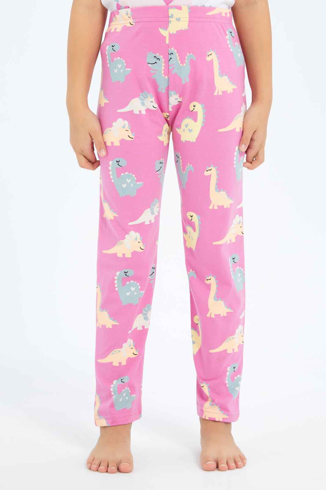 Redtag-Girls-White/Fuschia-Dinosaur-Pj-Set-Category:Pyjama-Sets,-Colour:Assorted,-Deals:New-In,-Filter:Girls-(2-to-8-Yrs),-GIR-Pyjama-Sets,-New-In-GIR-APL,-Non-Sale,-S23B,-Section:Girls-(0-to-14Yrs)-Girls-2 to 8 Years