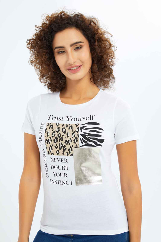 Redtag-Women-White-Trust-Yourself-Printed-T-Shirt-Category:T-Shirts,-Colour:White,-Deals:New-In,-Filter:Women's-Clothing,-New-In-Women-APL,-Non-Sale,-S23B,-Section:Women,-TBL,-Women-T-Shirts-Women's-