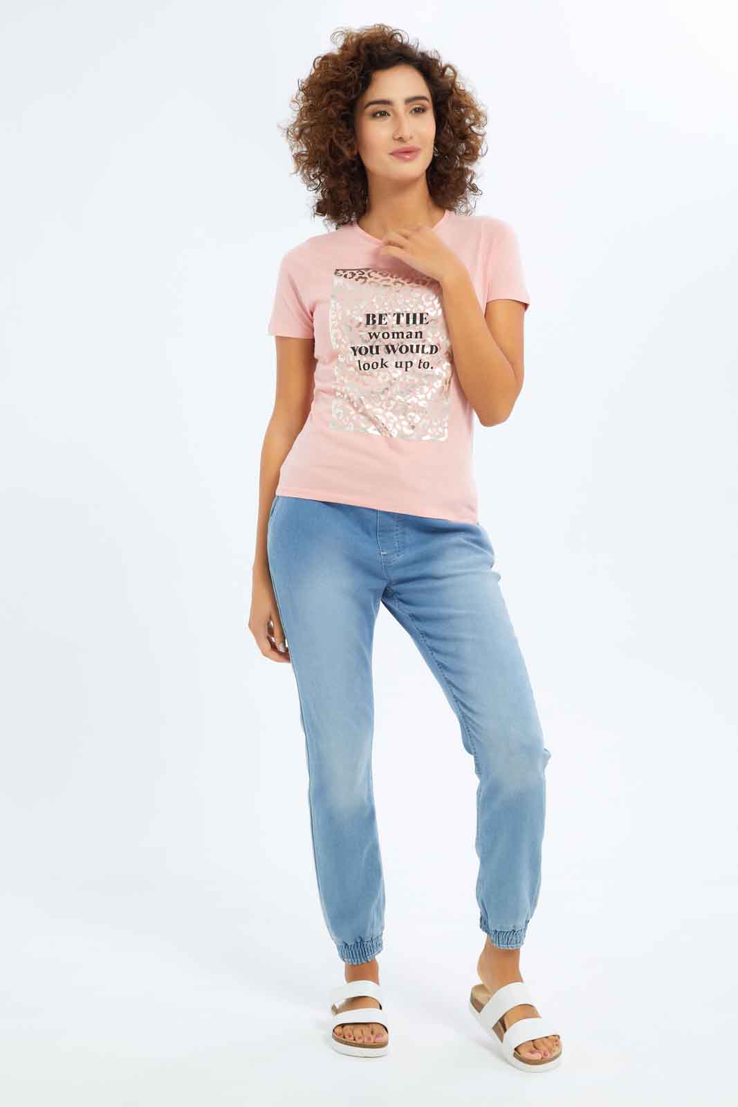 Redtag-Women-Rose-Positive-Slogan-Printed-T-Shirt-Category:T-Shirts,-Colour:Apricot,-Deals:New-In,-Filter:Women's-Clothing,-New-In-Women-APL,-Non-Sale,-S23B,-Section:Women,-TBL,-Women-T-Shirts-Women's-