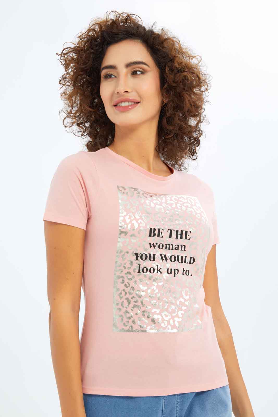 Redtag-Women-Rose-Positive-Slogan-Printed-T-Shirt-Category:T-Shirts,-Colour:Apricot,-Deals:New-In,-Filter:Women's-Clothing,-New-In-Women-APL,-Non-Sale,-S23B,-Section:Women,-TBL,-Women-T-Shirts-Women's-