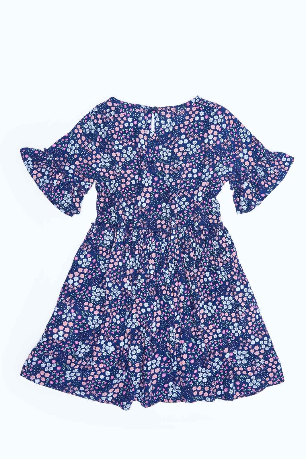 Redtag-Girls-Viscose-Crinkled--Aop-Printed-Dress-Category:Dresses,-Colour:Navy,-Deals:New-In,-Filter:Girls-(2-to-8-Yrs),-GIR-Dresses,-MQN,-New-In-GIR-APL,-Non-Sale,-S23A,-Section:Girls-(0-to-14Yrs)-Girls-2 to 8 Years