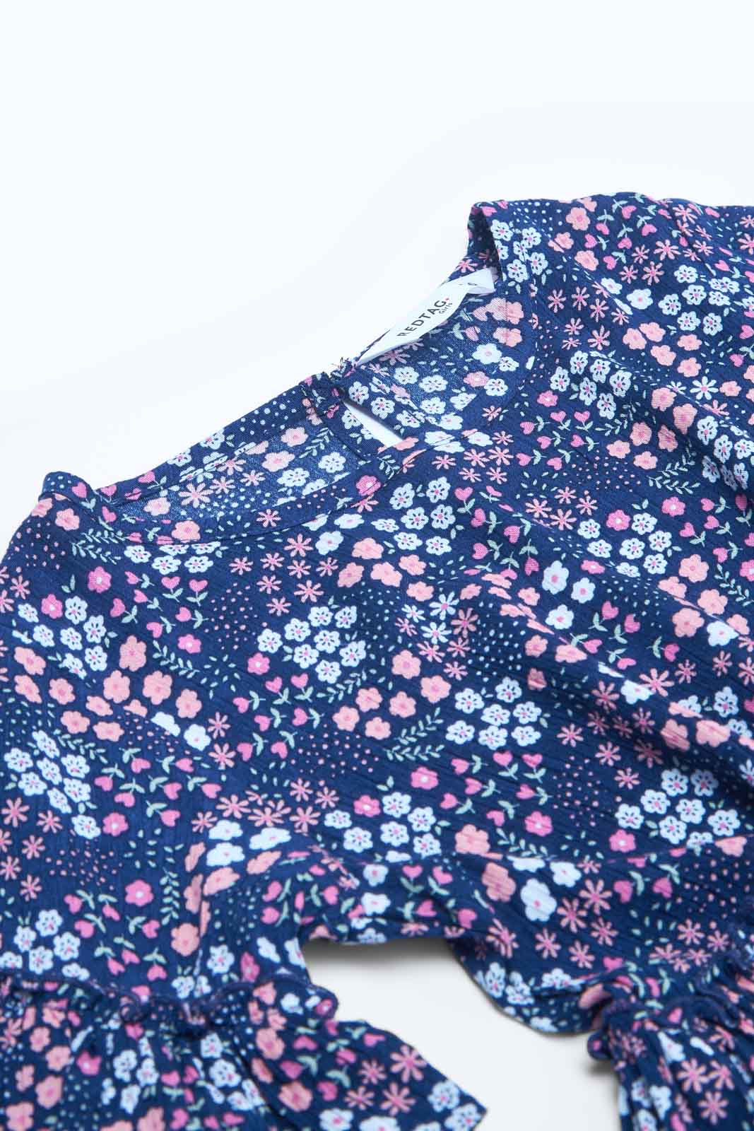 Redtag-Girls-Viscose-Crinkled--Aop-Printed-Dress-Category:Dresses,-Colour:Navy,-Deals:New-In,-Filter:Girls-(2-to-8-Yrs),-GIR-Dresses,-MQN,-New-In-GIR-APL,-Non-Sale,-S23A,-Section:Girls-(0-to-14Yrs)-Girls-2 to 8 Years