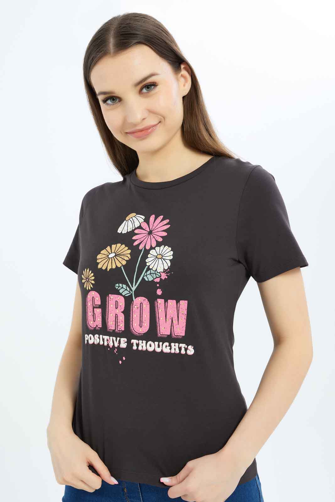 Redtag-Women-Black-Positive-Thoughts-Embellsihed-T-Shirt-Category:T-Shirts,-Colour:Black,-Deals:New-In,-Filter:Women's-Clothing,-New-In-Women-APL,-Non-Sale,-S23B,-Section:Women,-TBL,-Women-T-Shirts-Women's-