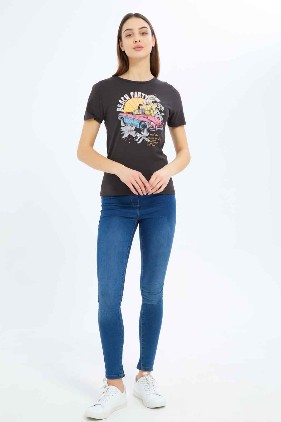 Redtag-Women-Black-Free-Spirit-Embellished-T-Shirt-Category:T-Shirts,-Colour:Black,-Deals:New-In,-Filter:Women's-Clothing,-New-In-Women-APL,-Non-Sale,-S23B,-Section:Women,-TBL,-Women-T-Shirts-Women's-