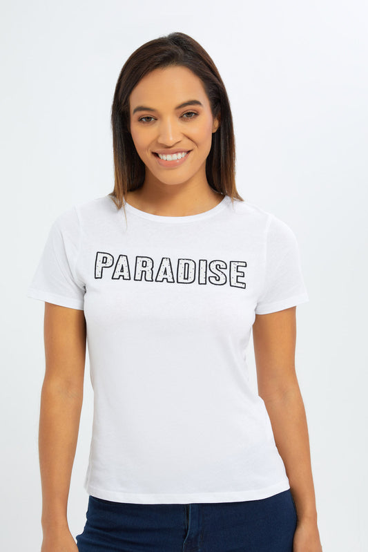 Redtag-Women-Sage-Paradise-Embellshed-T-Shirt-Category:T-Shirts,-Colour:Green,-Deals:3-FOR-90,-Deals:New-In,-Filter:Women's-Clothing,-H1:LWR,-H2:LAD,-H3:TSH,-H4:CAT,-New-In-Women-APL,-Non-Sale,-S23B,-Season:S23B,-Section:Women,-TBL,-Women-T-Shirts-Women's-