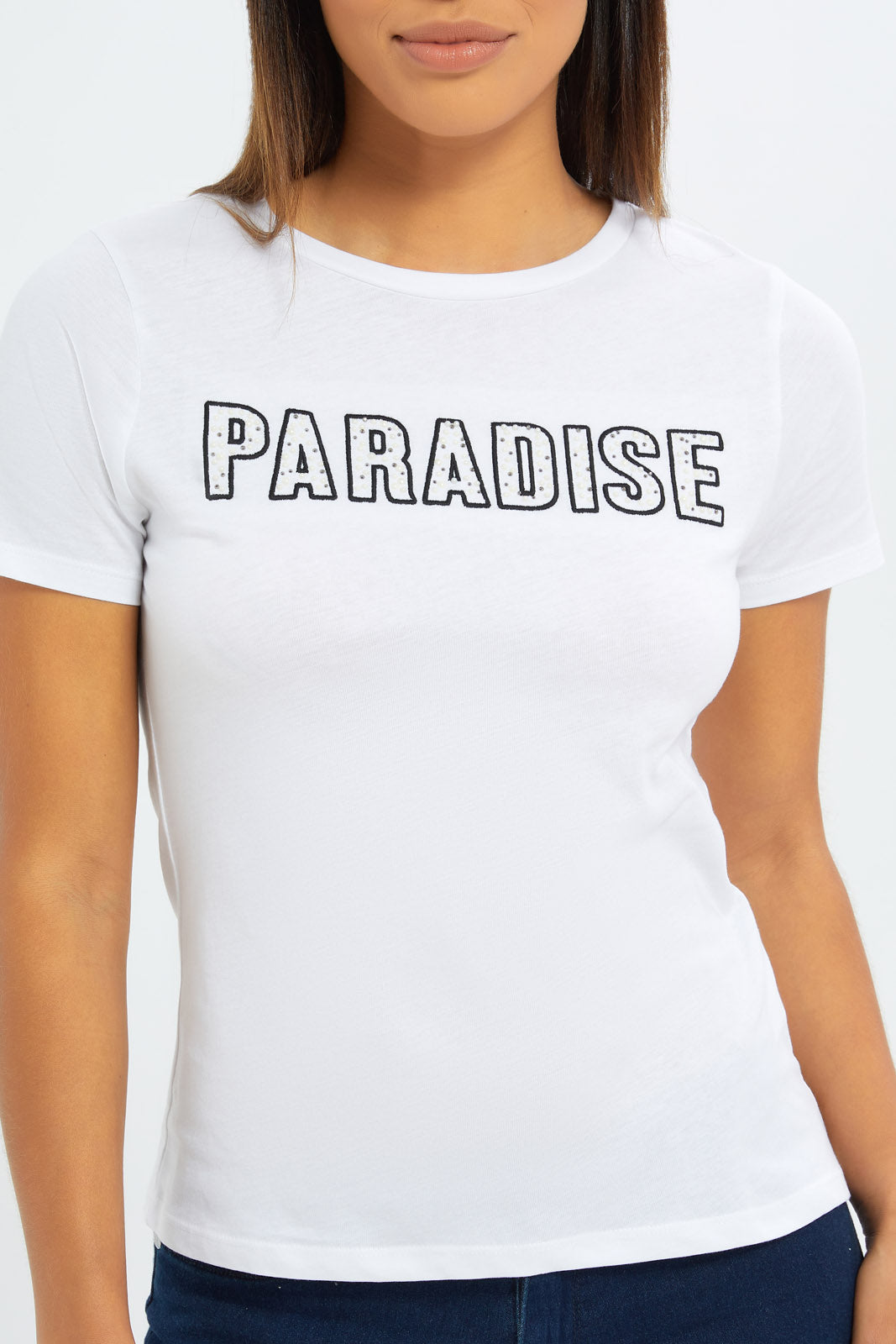 Redtag-Women-Sage-Paradise-Embellshed-T-Shirt-Category:T-Shirts,-Colour:Green,-Deals:3-FOR-90,-Deals:New-In,-Filter:Women's-Clothing,-H1:LWR,-H2:LAD,-H3:TSH,-H4:CAT,-New-In-Women-APL,-Non-Sale,-S23B,-Season:S23B,-Section:Women,-TBL,-Women-T-Shirts-Women's-
