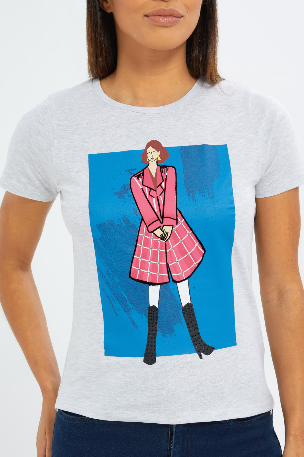 Redtag-Women-Beige-Lady-Art-Embellised-T-Shirt-Category:T-Shirts,-Colour:Beige,-Deals:3-FOR-90,-Deals:New-In,-Filter:Women's-Clothing,-H1:LWR,-H2:LAD,-H3:TSH,-H4:CAT,-New-In-Women-APL,-Non-Sale,-S23B,-Season:S23B,-Section:Women,-TBL,-Women-T-Shirts-Women's-
