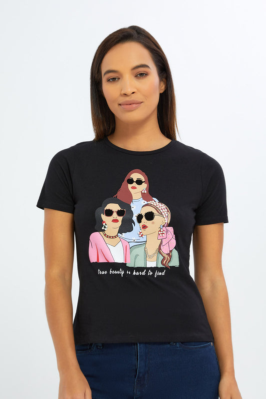 Redtag-Women-Charcoal-Lady-Art-Embellished-T-Shirt-Category:T-Shirts,-Colour:Charcoal,-Deals:3-FOR-90,-Deals:New-In,-Filter:Women's-Clothing,-H1:LWR,-H2:LAD,-H3:TSH,-H4:CAT,-New-In-Women-APL,-Non-Sale,-S23B,-Season:S23B,-Section:Women,-TBL,-Women-T-Shirts-Women's-