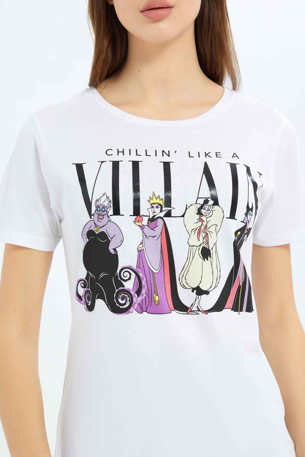 Redtag-Women-White-Villain-Printed-T-Shirt-Category:T-Shirts,-Colour:White,-Deals:New-In,-Filter:Women's-Clothing,-New-In-Women-APL,-Non-Sale,-S23B,-Section:Women,-TBL,-Women-T-Shirts-Women's-