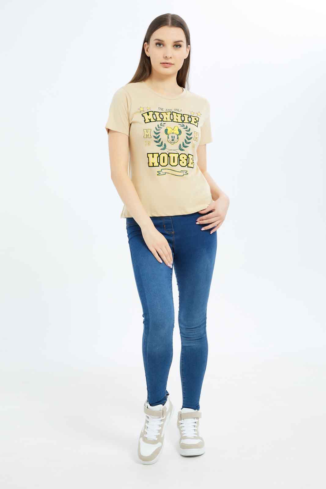 Redtag-Women-Cream-Minnie-Mouse-Printed-T-Shirt-Category:T-Shirts,-CHA,-Colour:Beige,-Deals:New-In,-Filter:Women's-Clothing,-New-In-Women-APL,-Non-Sale,-S23B,-Section:Women,-TBL,-Women-T-Shirts-Women's-