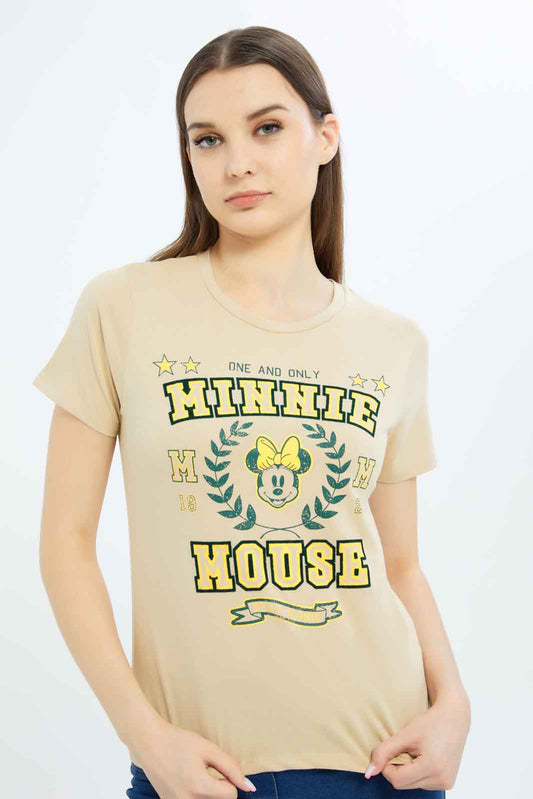 Redtag-Women-Cream-Minnie-Mouse-Printed-T-Shirt-Category:T-Shirts,-CHA,-Colour:Beige,-Deals:New-In,-Filter:Women's-Clothing,-New-In-Women-APL,-Non-Sale,-S23B,-Section:Women,-TBL,-Women-T-Shirts-Women's-