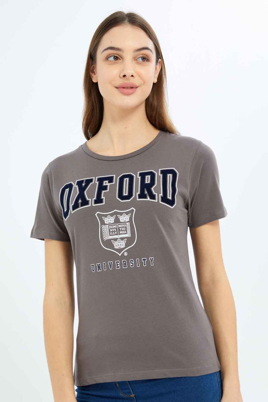 Redtag-Women-Charcoal-Oxford-Printed-T-Shirt-Category:T-Shirts,-Colour:Charcoal,-Deals:New-In,-Filter:Women's-Clothing,-New-In-Women-APL,-Non-Sale,-S23B,-Section:Women,-TBL,-Women-T-Shirts-Women's-