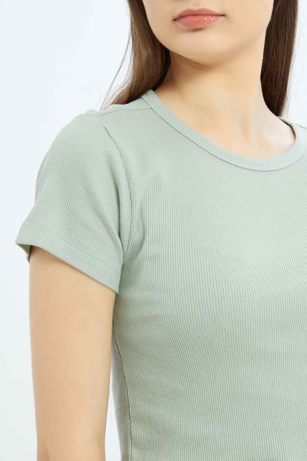 Redtag-Women-Sage-Rib-Cropped-Tee-Category:T-Shirts,-Colour:Mint,-Deals:New-In,-Filter:Women's-Clothing,-KSH,-New-In-Women-APL,-Non-Sale,-S23B,-Section:Women,-Women-T-Shirts-Women's-