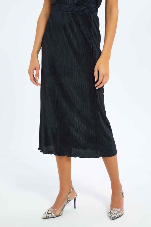 Redtag-Women-Black-Plisse-Midi-Skirt-Co-Ord-Solid-Category:Skirts,-Colour:Black,-Deals:New-In,-Filter:Women's-Clothing,-New-In-Women-APL,-Non-Sale,-S23B,-Section:Women,-Women-Skirts-Women's-