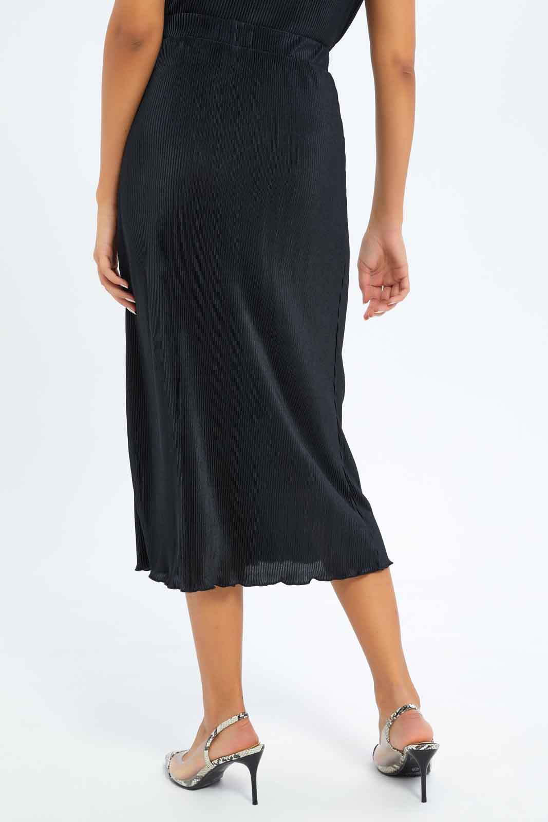 Redtag-Women-Black-Plisse-Midi-Skirt-Co-Ord-Solid-Category:Skirts,-Colour:Black,-Deals:New-In,-Filter:Women's-Clothing,-New-In-Women-APL,-Non-Sale,-S23B,-Section:Women,-Women-Skirts-Women's-