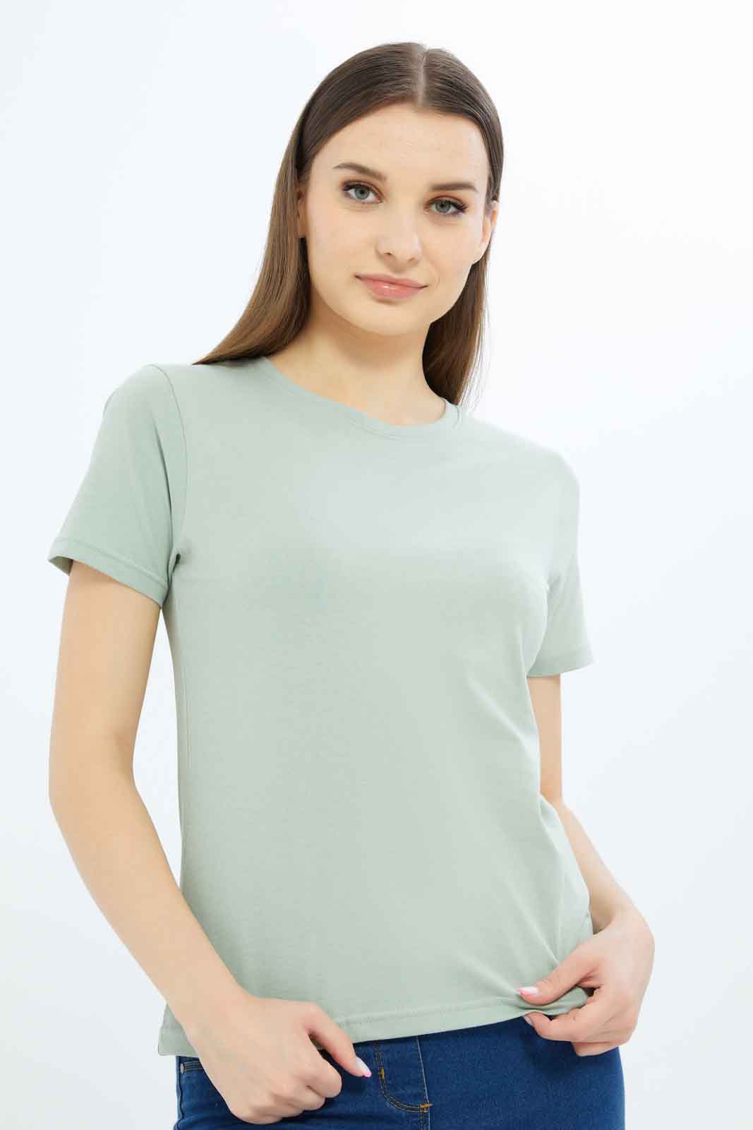 Redtag-Women-Sage-Short-Sleeve-Crew-Neck-T-Shirt-Category:T-Shirts,-Colour:Green,-Deals:New-In,-Filter:Women's-Clothing,-New-In-Women-APL,-Non-Sale,-S23B,-Section:Women,-TBL,-Women-T-Shirts-Women's-