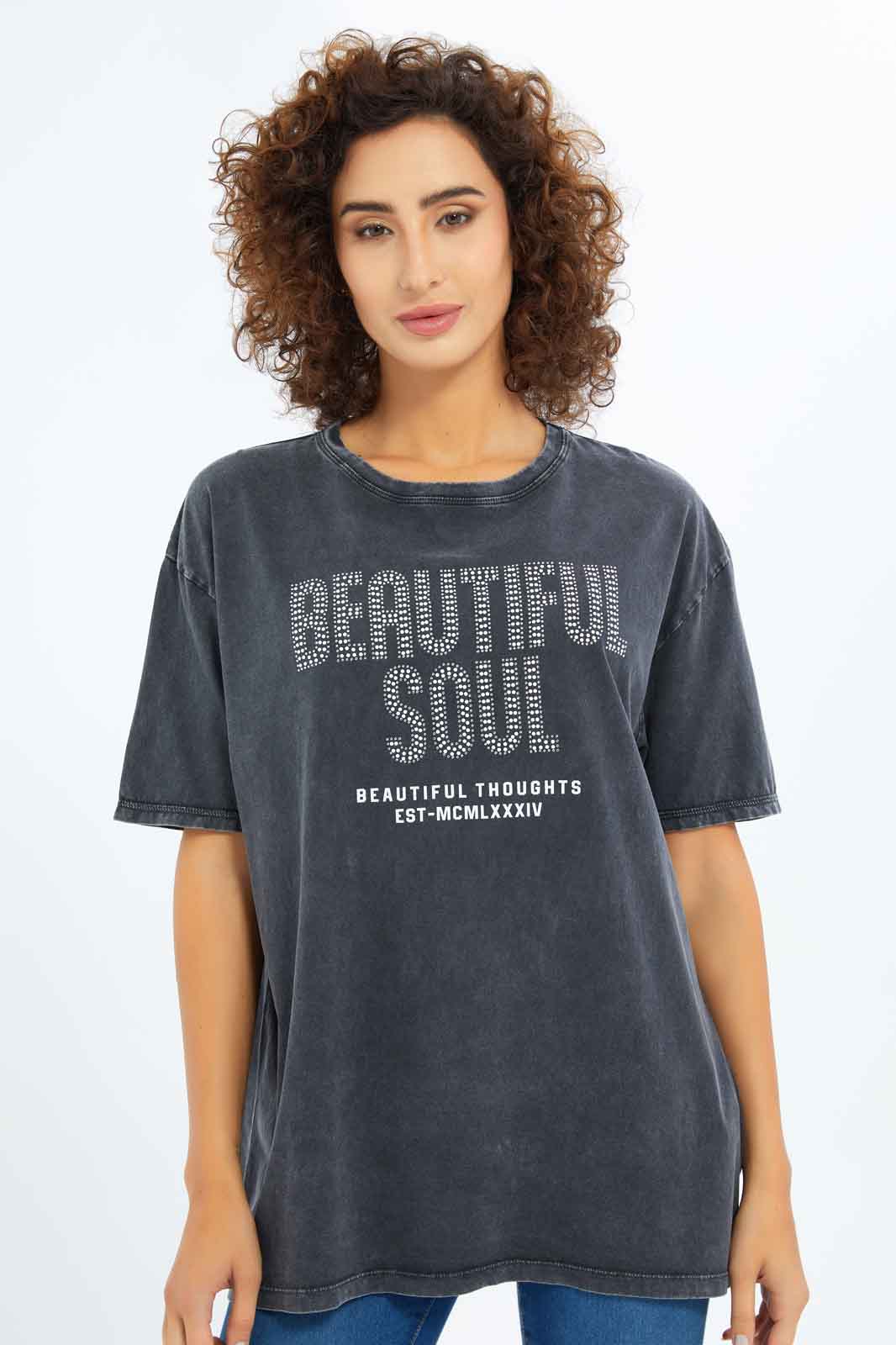 Redtag-Women-Charcoal-Embellished-Acid-Wash-T-Shirt-Category:T-Shirts,-Colour:Charcoal,-Deals:New-In,-Filter:Women's-Clothing,-New-In-Women-APL,-Non-Sale,-S23A,-Section:Women,-Women-T-Shirts-Women's-