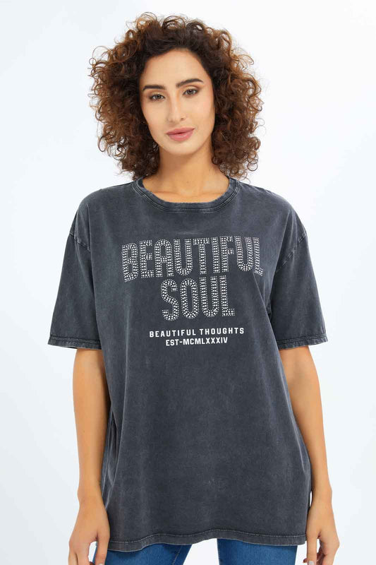 Redtag-Women-Charcoal-Embellished-Acid-Wash-T-Shirt-Category:T-Shirts,-Colour:Charcoal,-Deals:New-In,-Filter:Women's-Clothing,-New-In-Women-APL,-Non-Sale,-S23A,-Section:Women,-Women-T-Shirts-Women's-