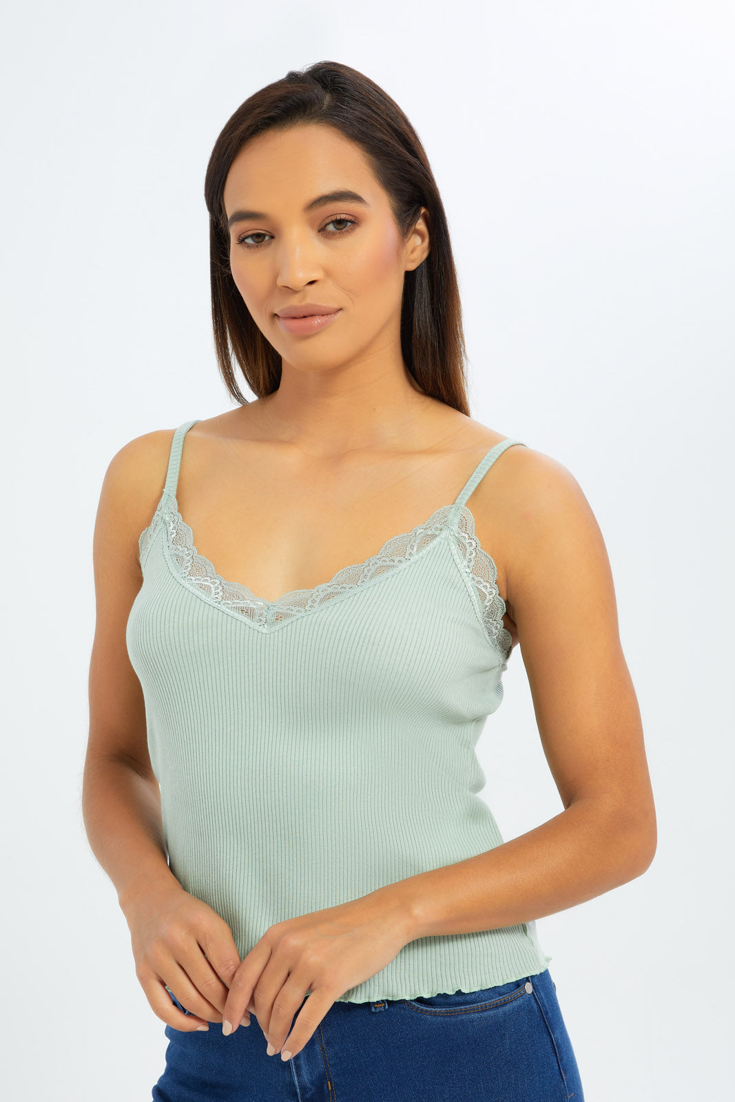 Redtag-Women-Sage-Strappy-Lace-Vest-Category:Vests,-Colour:Mint,-Deals:New-In,-Filter:Women's-Clothing,-H1:LWR,-H2:LAD,-H3:TSH,-H4:VES,-KSH,-New-In-Women-APL,-Non-Sale,-S23B,-Season:S23B,-Section:Women,-Women-Vests-Women's-
