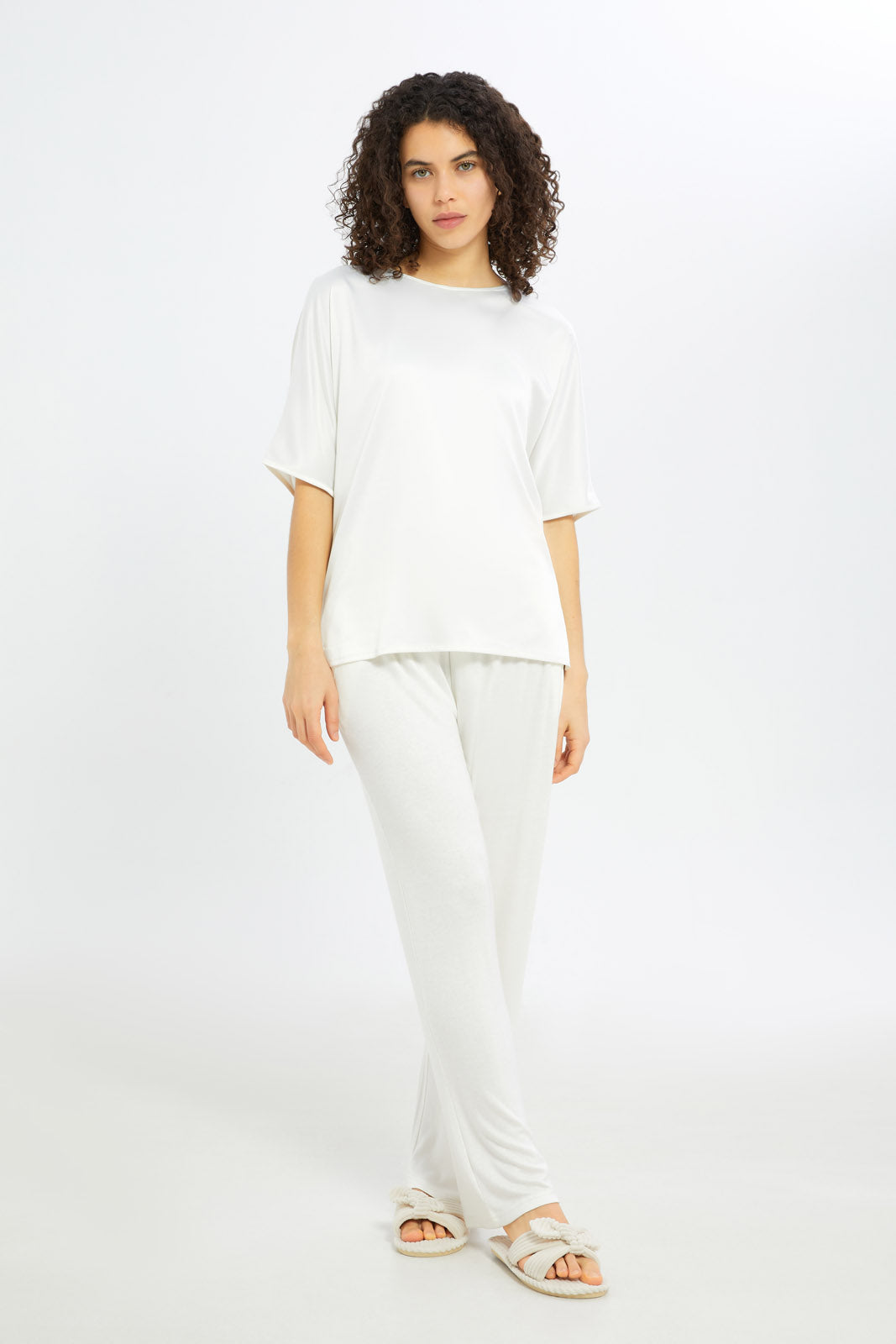 Redtag-Women-Ivory-Short-Sleeves-With-Regular-Bottom-Pyjama-Set-Category:Pyjama-Sets,-Colour:Ivory,-Deals:New-In,-Filter:Women's-Clothing,-H1:LWR,-H2:LDN,-H3:NWR,-H4:PJS,-New-In-Women-APL,-Non-Sale,-S23C,-Season:S23C,-Section:Women,-Women-Pyjama-Sets--