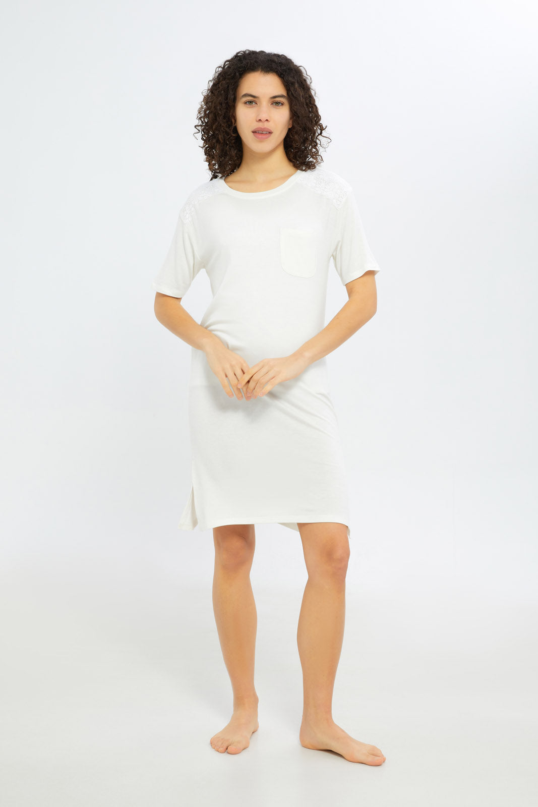 Redtag-Women-Ivory-Short-Sleeves-Shoulder-Lace-Nightshirt-Category:Nightshirts,-Colour:Ivory,-Deals:New-In,-Filter:Women's-Clothing,-H1:LWR,-H2:LDN,-H3:NWR,-H4:NSH,-New-In-Women-APL,-Non-Sale,-S23C,-Season:S23C,-Section:Women,-Women-Nightshirts--