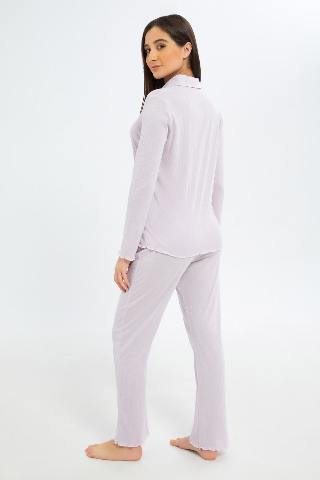 Redtag-Women-Lilac-Plain-Rib-Pyjama-Set-Category:Pyjama-Sets,-Colour:Lilac,-Deals:New-In,-Filter:Women's-Clothing,-New-In-Women-APL,-Non-Sale,-S23B,-Section:Women,-Women-Pyjama-Sets--