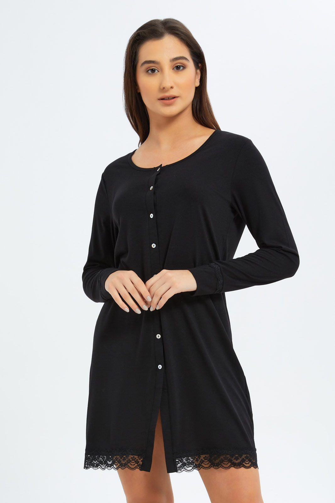 Redtag-Women-Nightshirt-Long-Sleeves-With-Lace-Plain-Poly-Viscose-Category:Nightshirts,-Colour:Assorted,-Deals:New-In,-Filter:Women's-Clothing,-New-In-Women-APL,-Non-Sale,-S23B,-Section:Women,-Women-Nightshirts--
