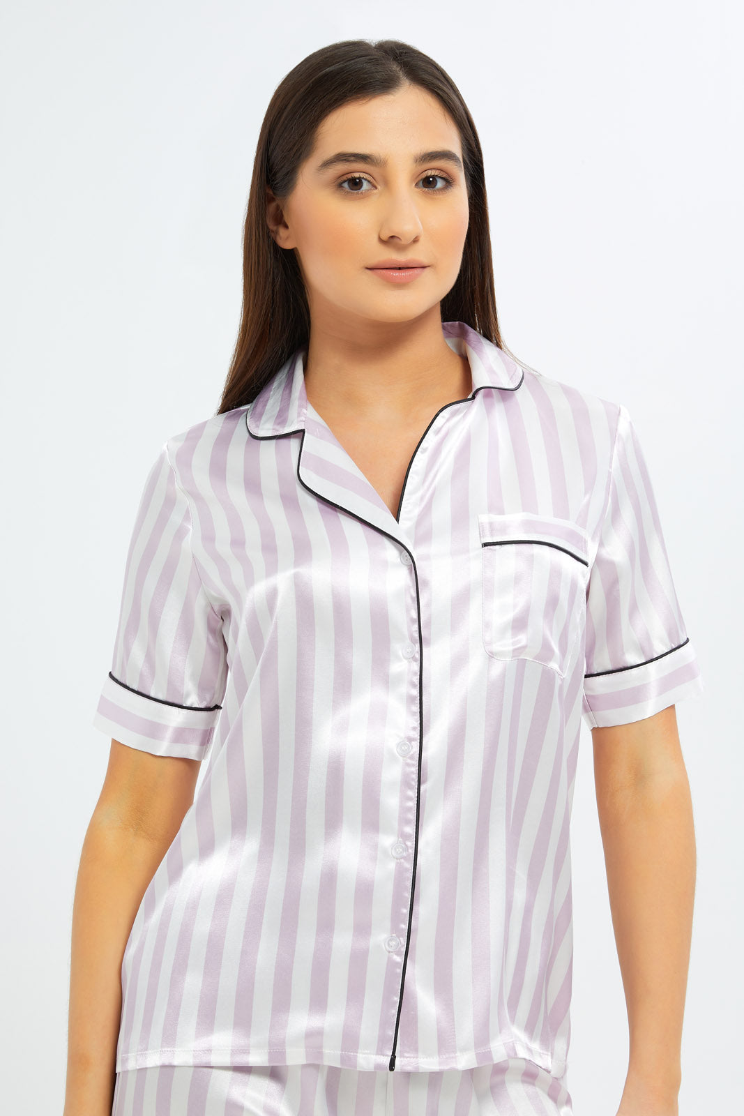 Redtag-Women-Lilac-Stripe-Short-Sleeves-Pyjama-Set-Category:Pyjama-Sets,-Colour:Lilac,-Deals:New-In,-Filter:Women's-Clothing,-New-In-Women-APL,-Non-Sale,-S23B,-Section:Women,-Women-Pyjama-Sets--