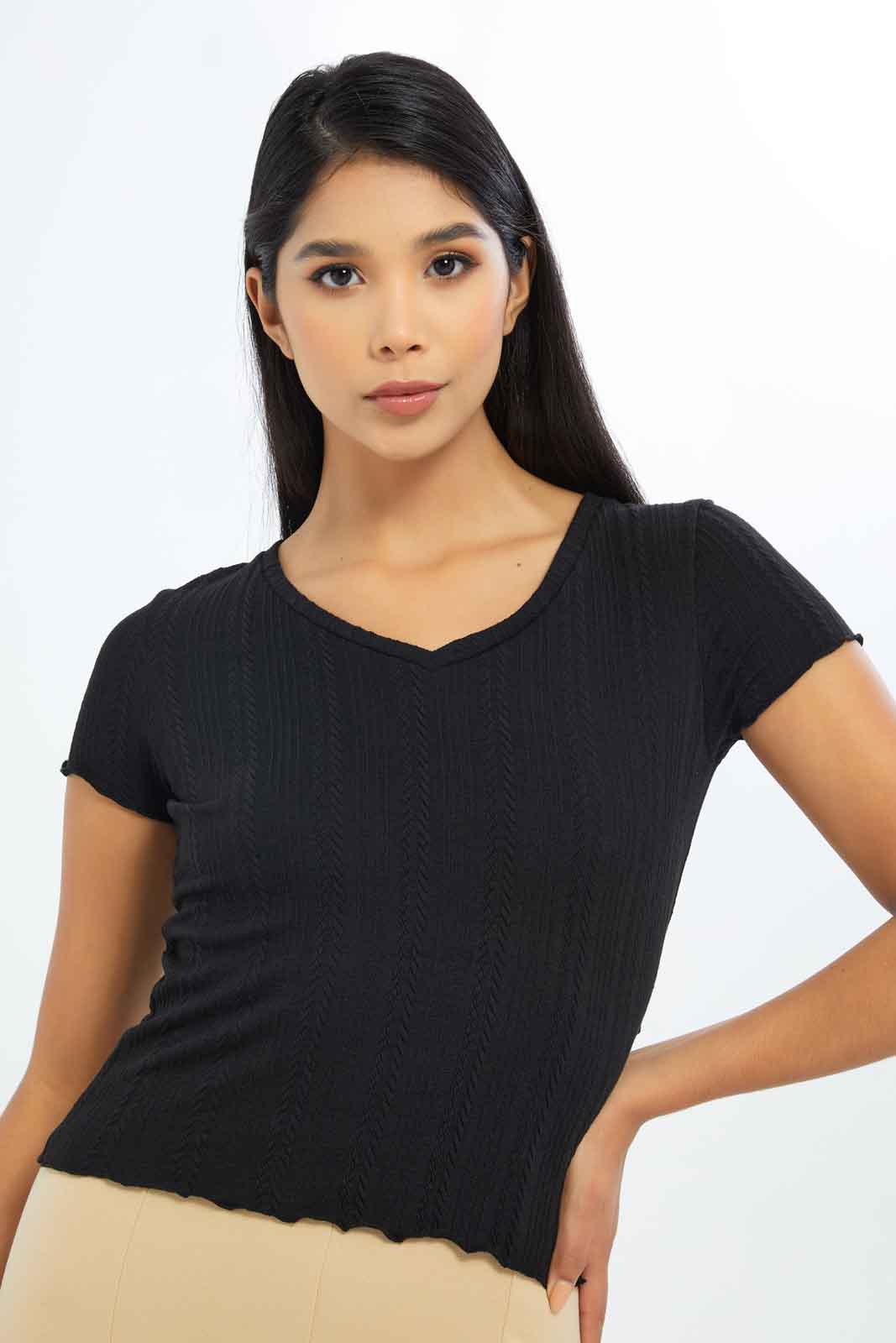 Redtag-Women-Black-Crewneck-Top-Category:Tops,-Colour:Black,-Deals:New-In,-Filter:Women's-Clothing,-LEC,-LEC-Tops,-New-In-LEC-APL,-Non-Sale,-S23B,-Section:Women-Women's-