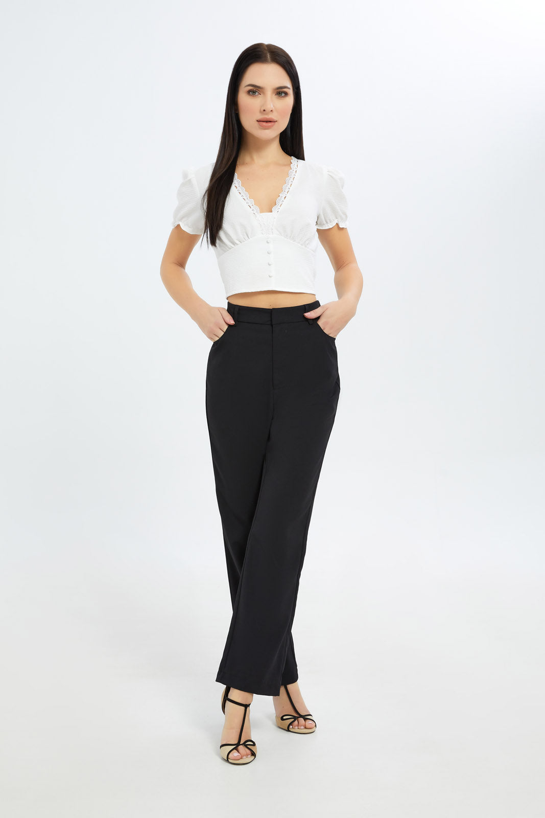 Redtag-Women-White-V-Neck-Button-Front-Blouse-Category:Blouses,-Colour:White,-Deals:New-In,-Filter:Women's-Clothing,-H1:LWR,-H2:LEC,-H3:BLO,-H4:CBL,-LEC,-LEC-Blouses,-New-In-LEC-APL,-Non-Sale,-S23C,-Season:S23C,-Section:Women-Women's-