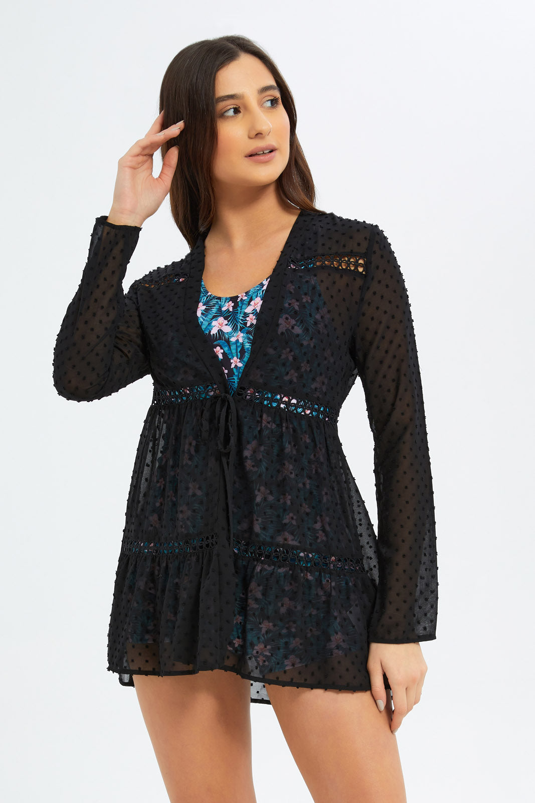 Redtag-Women-Black-Swim-Cover-Up-Category:Swimwear,-Colour:Black,-Deals:New-In,-Filter:Women's-Clothing,-New-In-Women-APL,-Non-Sale,-S23B,-Section:Women,-Women-Swimwear--