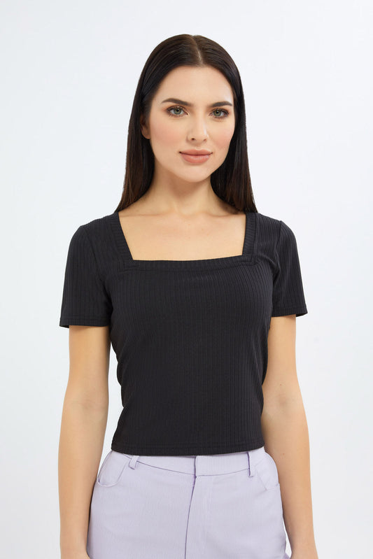 Redtag-Women-Black-Square-Neck-Top-Category:Tops,-Colour:Black,-Deals:New-In,-Filter:Women's-Clothing,-H1:LWR,-H2:LEC,-H3:JYT,-H4:FJT,-LEC,-LEC-Tops,-New-In-LEC-APL,-Non-Sale,-S23C,-Season:S23C,-Section:Women-Women's-