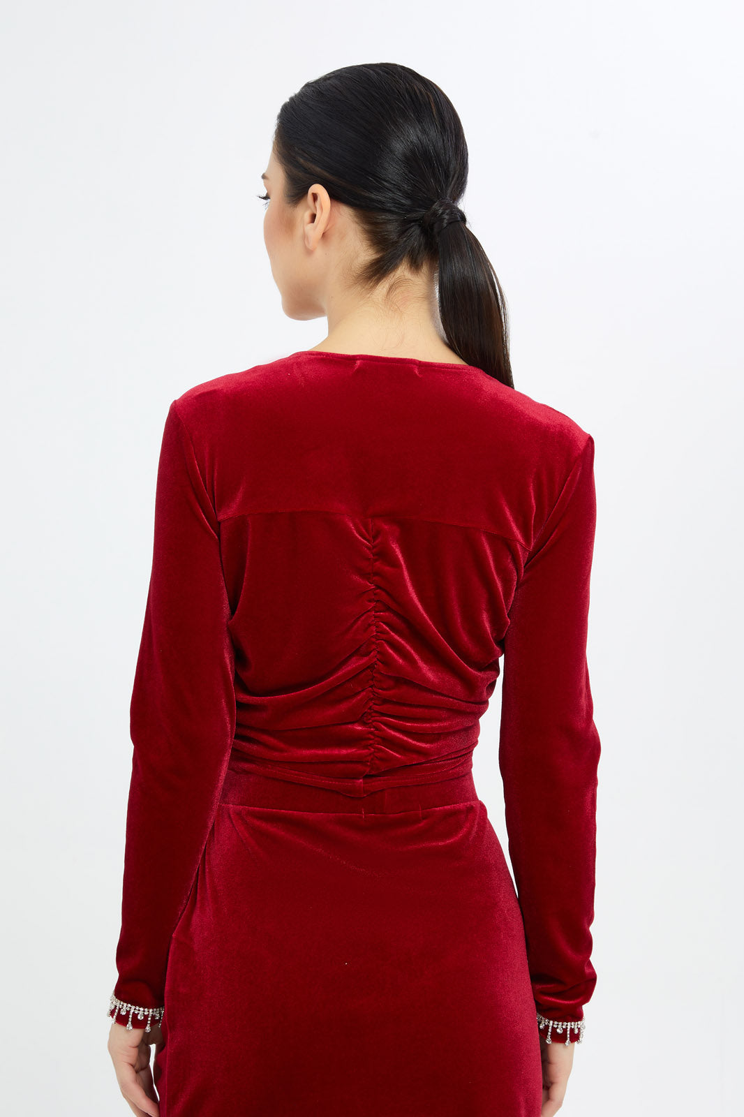 Redtag-Women-Red-Velvet-Long-Sleeve-Top-With-Trims-Category:Blouses,-Colour:Red,-Deals:New-In,-Filter:Women's-Clothing,-H1:LWR,-H2:LEC,-H3:BLO,-H4:CBL,-LEC,-LEC-Blouses,-New-In-LEC-APL,-Non-Sale,-S23C,-Season:S23C,-Section:Women-Women's-