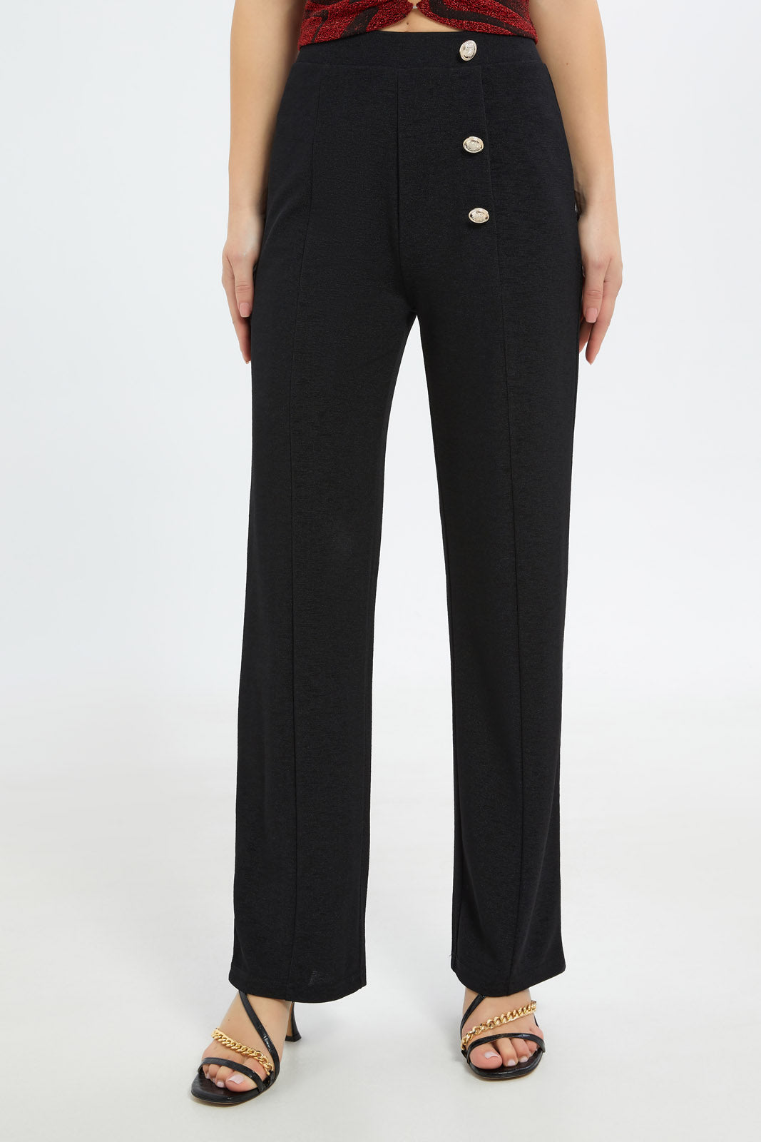 Redtag-Women-Black-High-Waist-Straight-Fit-Trouser-Category:Trousers,-Colour:Black,-Deals:New-In,-Filter:Women's-Clothing,-H1:LWR,-H2:LEC,-H3:TRS,-H4:CTR,-LEC,-LEC-Trousers,-New-In-LEC-APL,-Non-Sale,-S23C,-Season:S23C,-Section:Women-Women's-