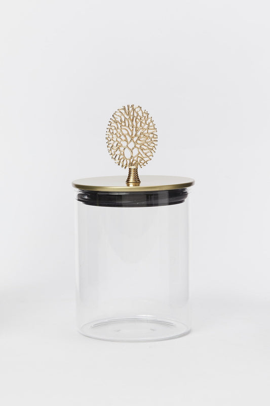 Redtag-Gold-Borosilicate-Glass-Jar-With-Metal-Lid-(Small)-Category:Bakeware,-Colour:Gold,-Deals:New-In,-Filter:Home-Dining,-H1:HMW,-H2:DIN,-H3:STO,-H4:STG,-HMW-DIN-Storage,-New-In-HMW-DIN,-Non-Sale,-Promo:RIVA,-S23B,-Season:S23B,-Section:Homewares,-Style:CANISTER-Home-Dining-