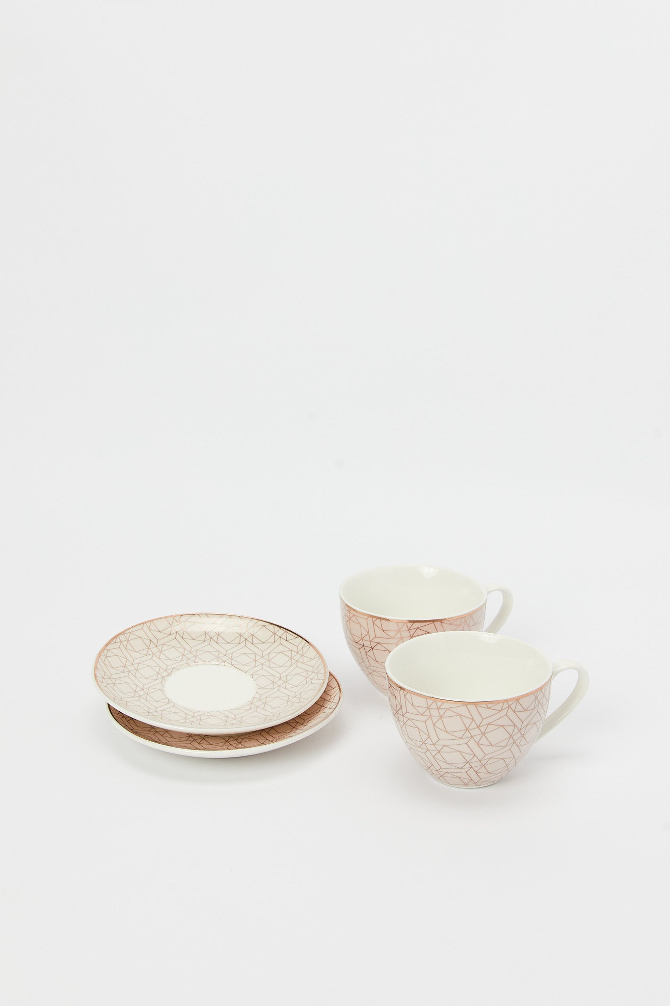 Redtag-Gold-Geometric-Cup-And-Saucer-Set-(4-Piece)-Category:Cups-&-Mugs,-Colour:Gold,-Deals:New-In,-Filter:Home-Dining,-H1:HMW,-H2:DIN,-H3:CRC,-H4:CCS,-HMW-DIN-Crockery,-New-In-HMW-DIN,-Non-Sale,-Packs,-Promo:STELLA,-RMD,-S23B,-Season:S23B,-Section:Homewares,-Set:Set-of-4,-Style:TEA-SETS-Home-Dining-