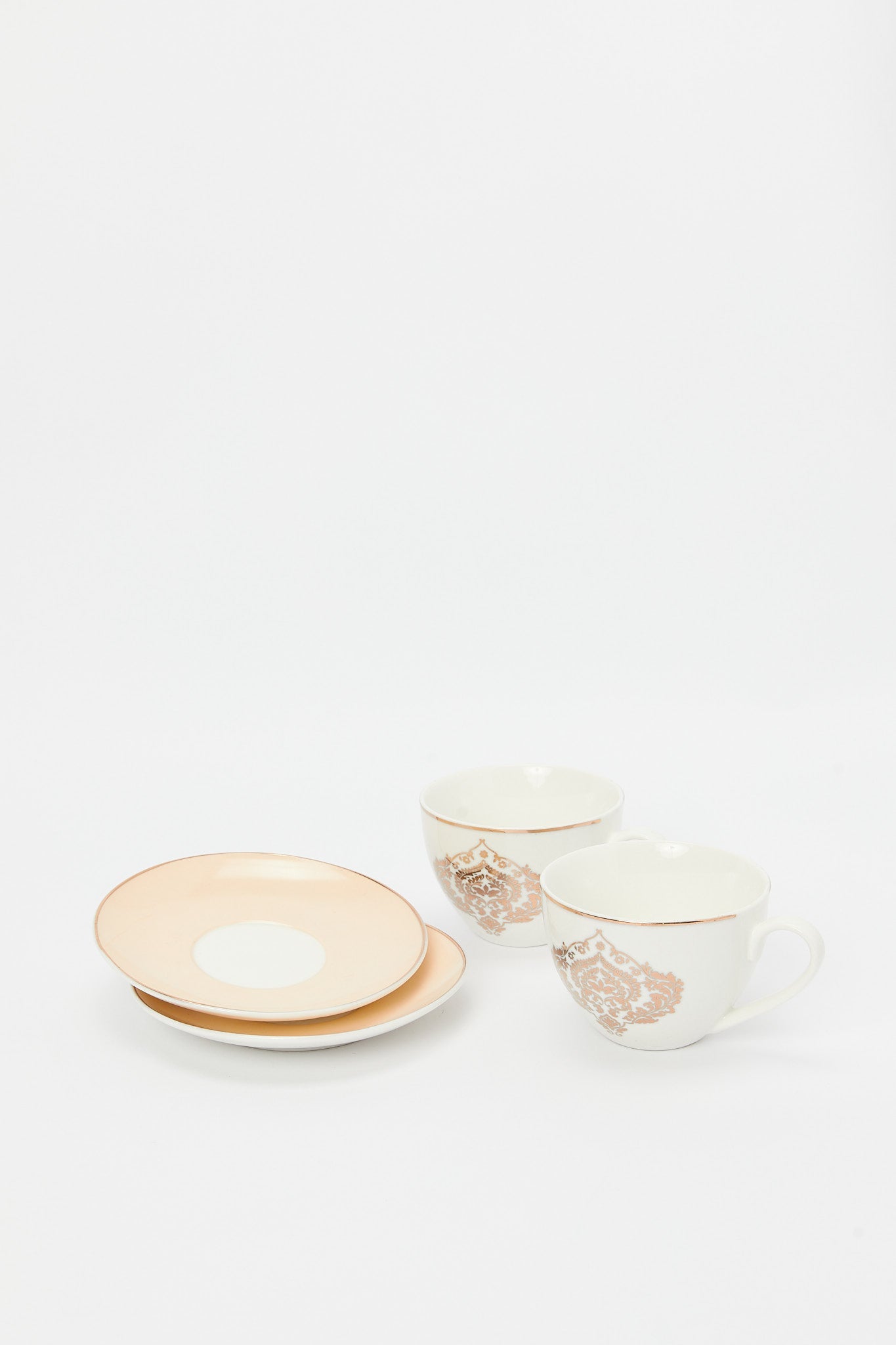 Redtag-Gold-Floral-Cup-And-Saucer-Set-(4-Piece)-Category:Cups-&-Mugs,-Colour:Gold,-Deals:New-In,-Filter:Home-Dining,-H1:HMW,-H2:DIN,-H3:CRC,-H4:CCS,-HMW-DIN-Crockery,-New-In-HMW-DIN,-Non-Sale,-Packs,-Promo:JULIETTE,-RMD,-S23B,-Season:S23B,-Section:Homewares,-Set:Set-of-4,-Style:TEA-SETS-Home-Dining-