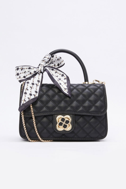 Redtag-Black-Quilted-Cross-Body-With-Scarf-Category:Bags,-Colour:Black,-Filter:Women's-Accessories,-New-In,-New-In-Women-ACC,-Non-Sale,-RMD,-S23B,-Section:Women,-Women-Bags-Women-
