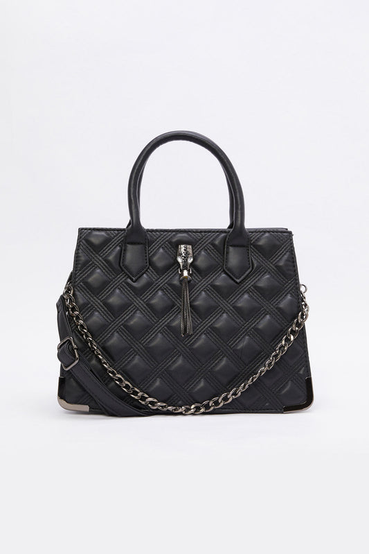 Redtag-Black-Embellished-Quilted-Day-Bag-Category:Bags,-Colour:Black,-Filter:Women's-Accessories,-New-In,-New-In-Women-ACC,-Non-Sale,-RMD,-S23B,-Section:Women,-Women-Bags-Women-