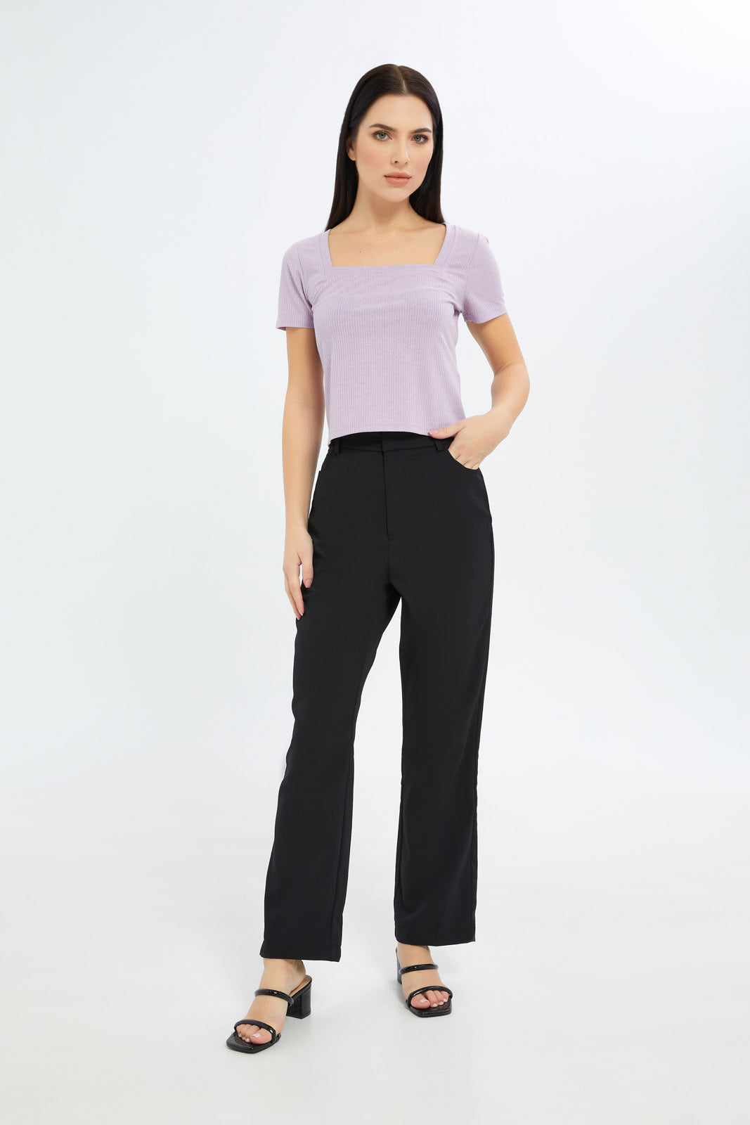 Redtag-Women-Black-Highwaist-Flared-Trouser-Category:Trousers,-Colour:Black,-Deals:New-In,-Filter:Women's-Clothing,-H1:LWR,-H2:LEC,-H3:TRS,-H4:CTR,-LEC,-LEC-Trousers,-New-In-LEC-APL,-Non-Sale,-S23C,-Season:S23C,-Section:Women-Women's-