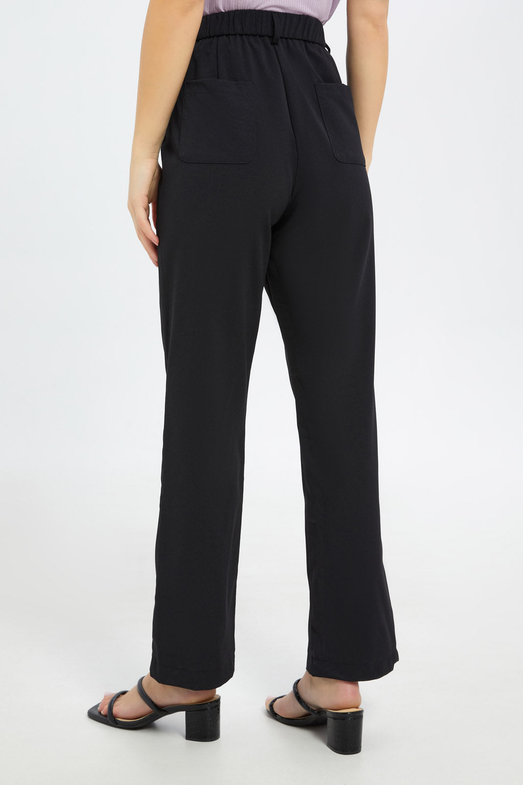 Redtag-Women-Black-Highwaist-Flared-Trouser-Category:Trousers,-Colour:Black,-Deals:New-In,-Filter:Women's-Clothing,-H1:LWR,-H2:LEC,-H3:TRS,-H4:CTR,-LEC,-LEC-Trousers,-New-In-LEC-APL,-Non-Sale,-S23C,-Season:S23C,-Section:Women-Women's-