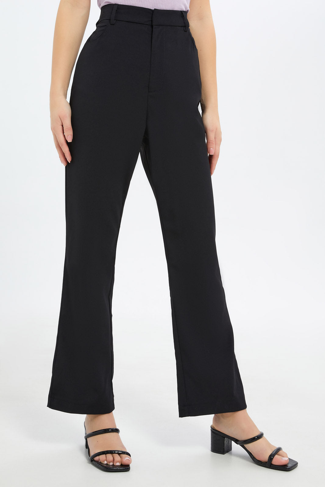 Redtag-Women-Black-Highwaist-Flared-Trouser-Category:Trousers,-Colour:Black,-Deals:New-In,-Filter:Women's-Clothing,-H1:LWR,-H2:LEC,-H3:TRS,-H4:CTR,-LEC,-LEC-Trousers,-New-In-LEC-APL,-Non-Sale,-S23C,-Season:S23C,-Section:Women-Women's-