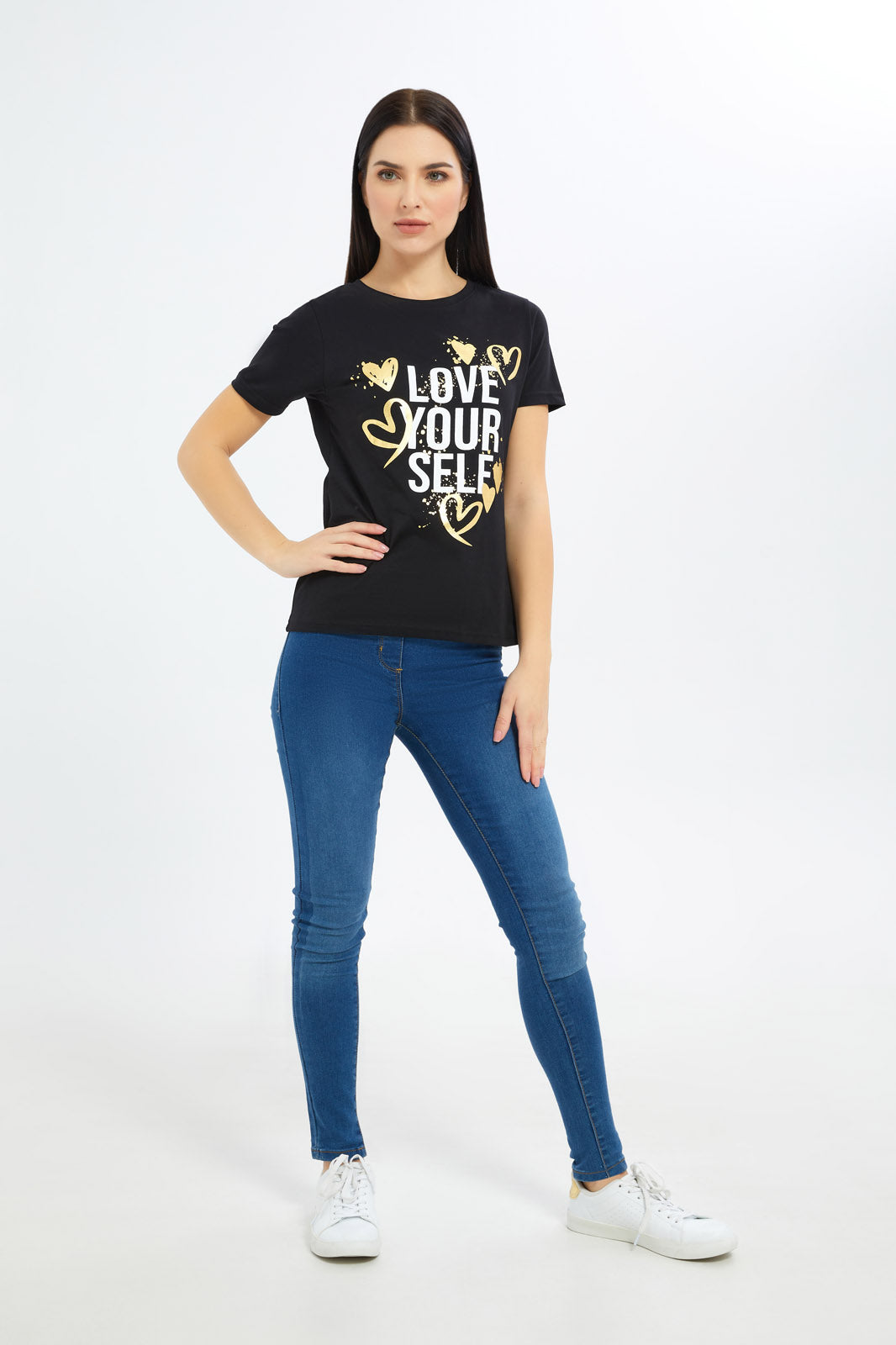 Redtag-Women-Black-Love-Yourself-Graphic-Tee-Category:T-Shirts,-Colour:Black,-Deals:New-In,-Filter:Women's-Clothing,-H1:LWR,-H2:LAD,-H3:TSH,-H4:CAT,-KSH,-New-In-Women-APL,-Non-Sale,-Promo:PPE,-S23B,-Season:S23B,-Section:Women,-Women-T-Shirts-Women's-