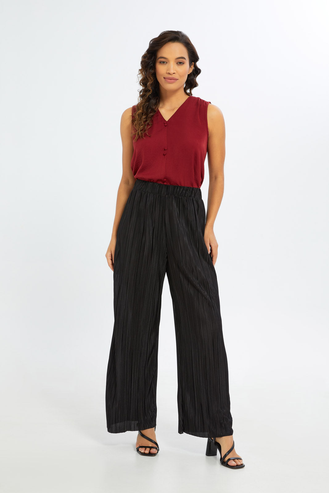 Redtag-Women-Black-Plisse-Wideleg-Trouser-Category:Trousers,-Colour:Black,-Deals:New-In,-Filter:Women's-Clothing,-H1:LWR,-H2:LAD,-H3:TRS,-H4:CTR,-New-In-Women-APL,-Non-Sale,-S23B,-Season:S23B,-Section:Women,-Women-Trousers-Women's-