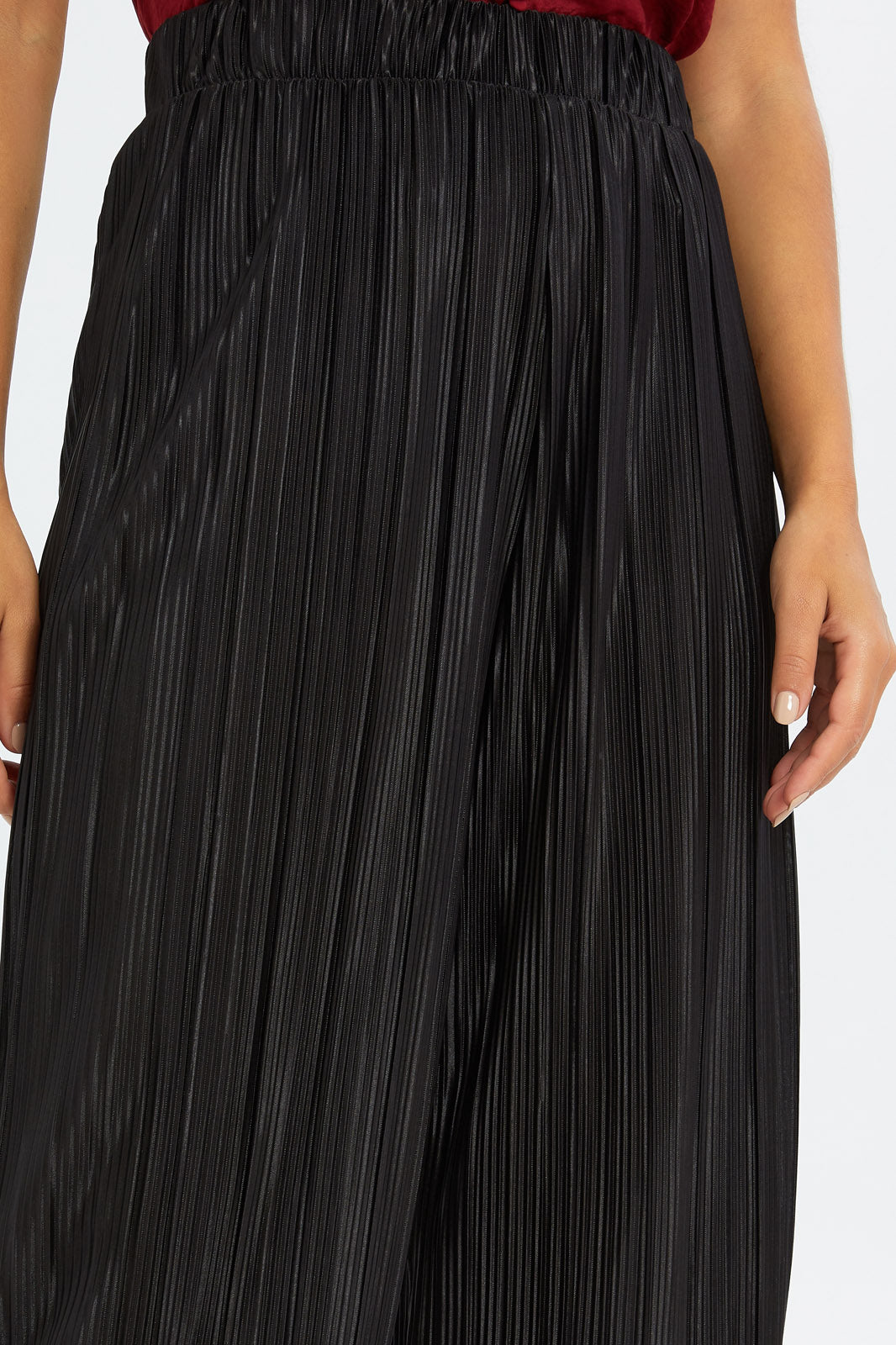 Redtag-Women-Black-Plisse-Wideleg-Trouser-Category:Trousers,-Colour:Black,-Deals:New-In,-Filter:Women's-Clothing,-H1:LWR,-H2:LAD,-H3:TRS,-H4:CTR,-New-In-Women-APL,-Non-Sale,-S23B,-Season:S23B,-Section:Women,-Women-Trousers-Women's-